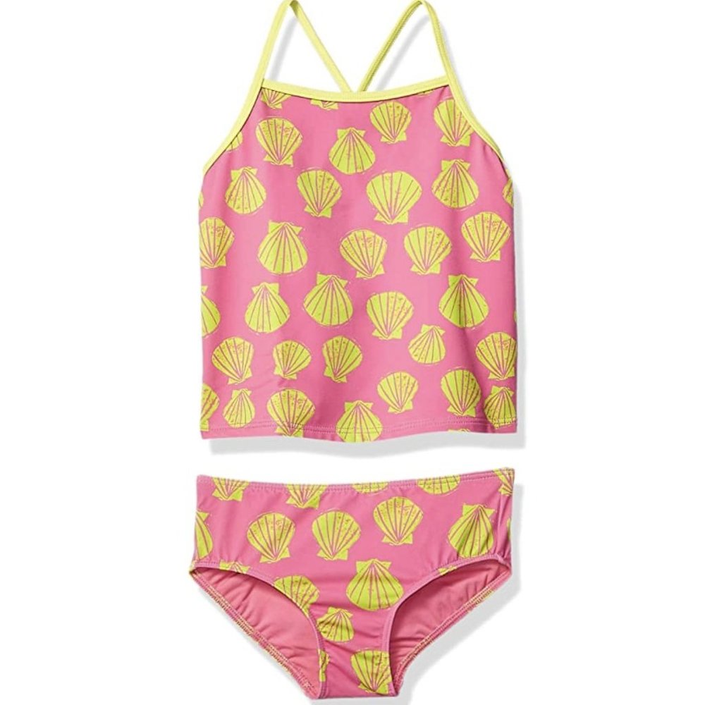 Spotted Zebra Girls' Tankini Rashguard Swimsuit Sets, Pink Shells, Medium